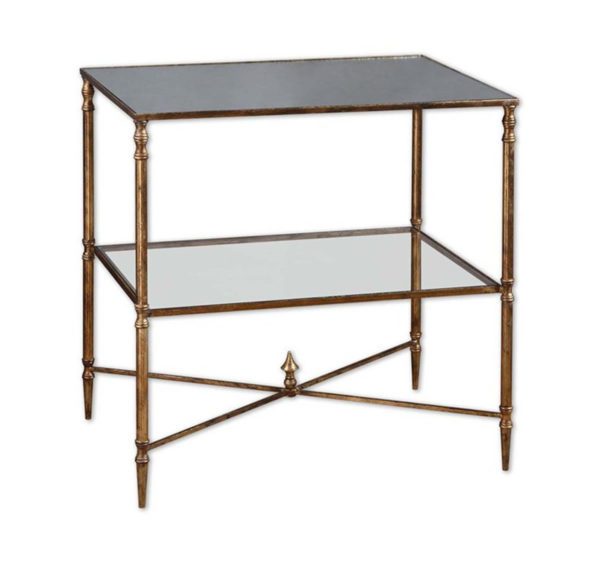 Antique gold two-tier end table from the Kellogg Collection | @kelloggfurn